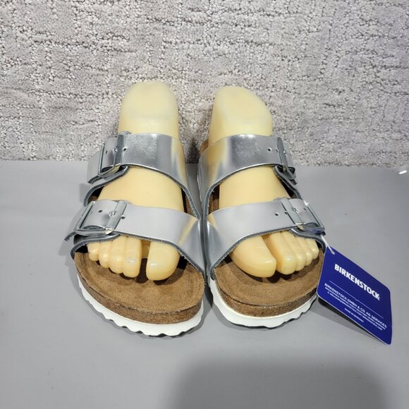 Birkenstock Arizona Soft Womens Size US 5 Silver Finish Birko-Flor Slide Sandal - Picture 8 of 15